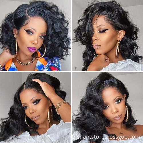 Hot Selling Wholesale 12A Grade Unprocessed 100% Brazilian Human Hair Short Bob Human Hair Lace Front Wig for Black Women